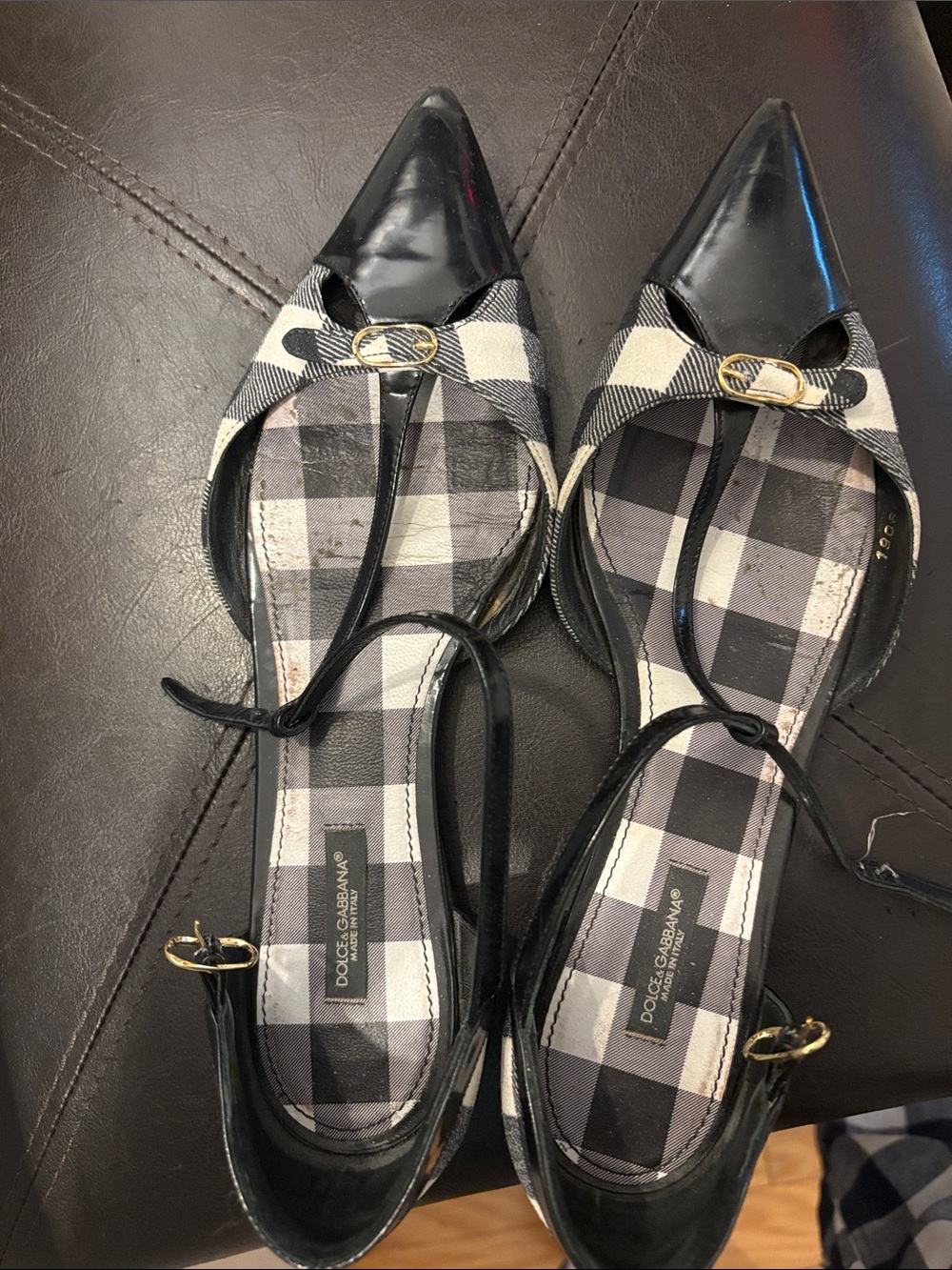 Dolce & Gabbana Black and White Plaid Pointed Slingback Flats - Picture 7 of 7